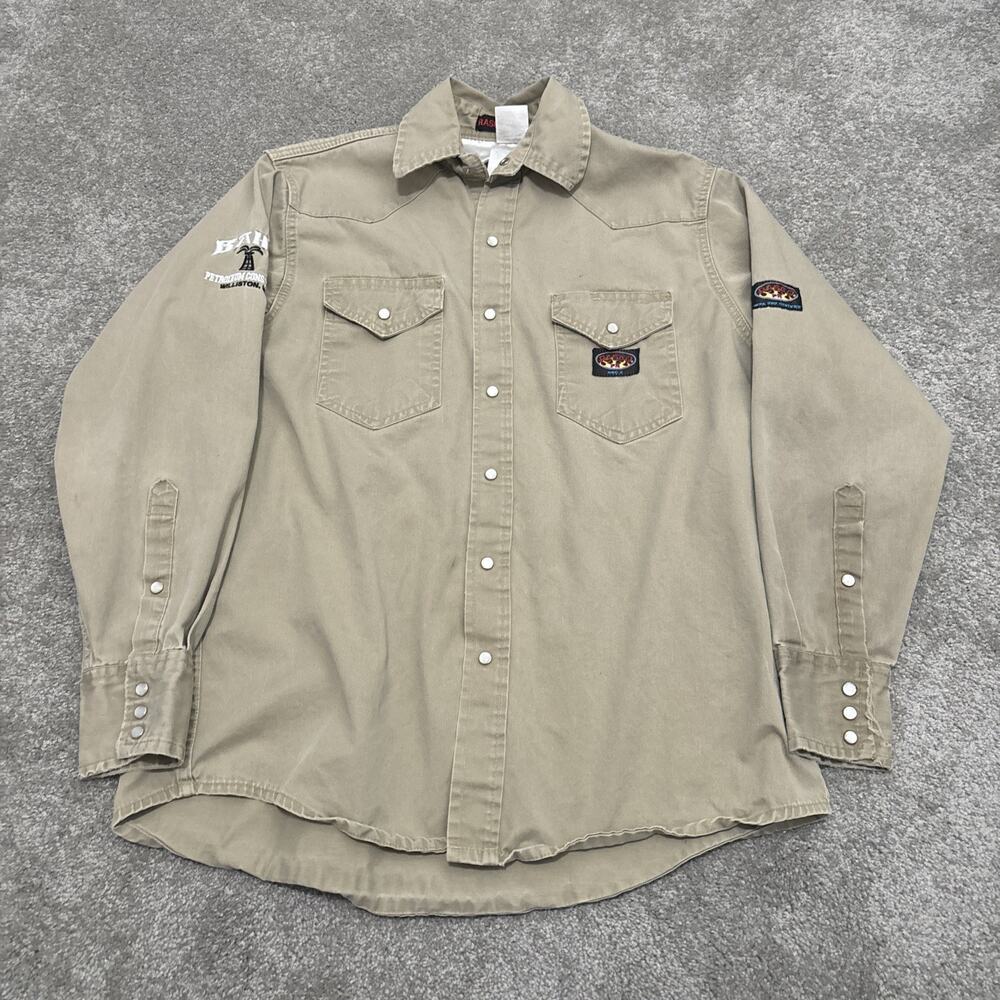 Rasco FR Khaki Pearl Snap Work Shirt Size 2XL